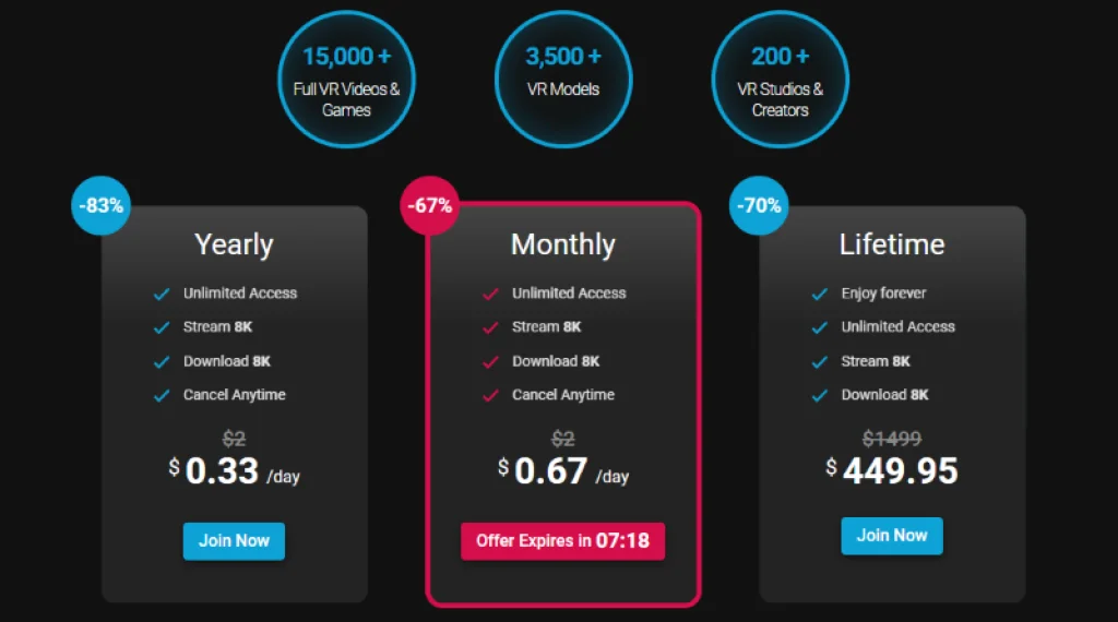 VRPorn Membership Pricing Options