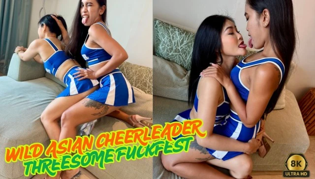 Free 8K VR adult video Wild Asian Cheerleader Threesome Fuckfest