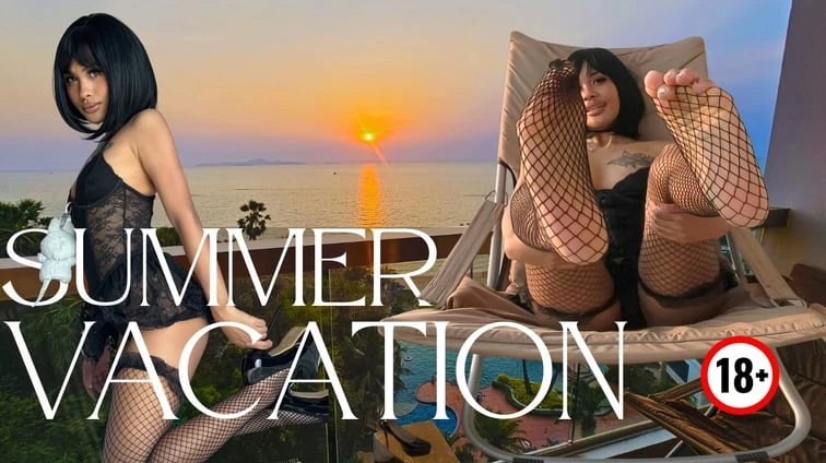 Free 8K VR adult video Cute Asian in Black Lace Lingerie Sways Hips on Oceanfront Balcony